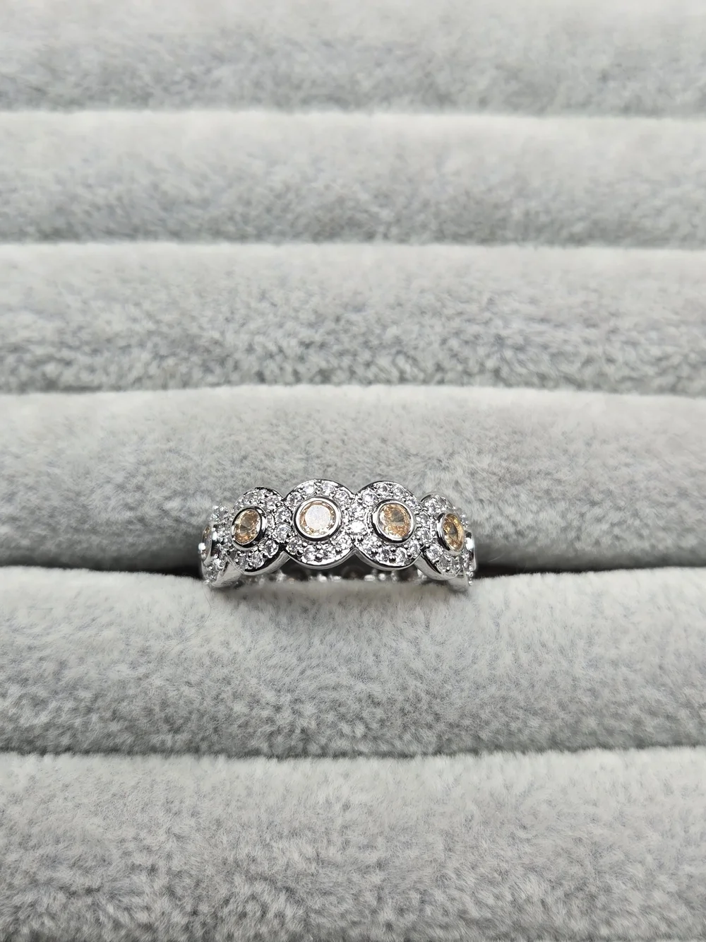 Size 9 Champagne Colored Morganite Rhodium Plated Bomb Party Ring